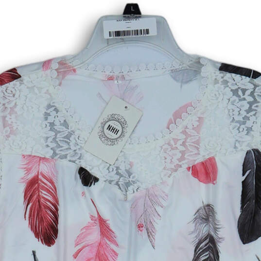 NWT Womens Multicolor Feather Print Lace Sleeveless Blouse Top Size Large image number 3