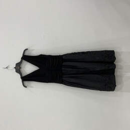 Womens Black Sleeveless V-Neck Wide Strap Back Zip A-Line Dress Size 10P alternative image