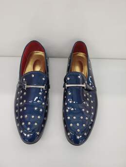 Blue Royal Patent Spikes Studs Punk Rock Mens Loafers Flats size-10