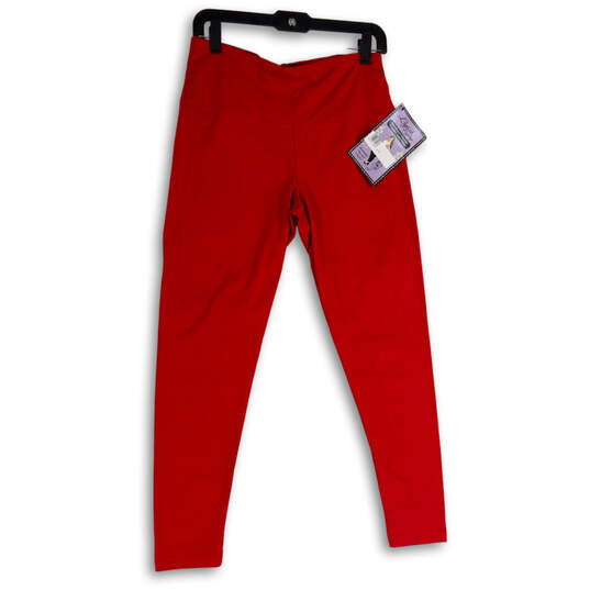 NWT Womens Red Elastic Waist Tummy Control Skinny Leg Ankle Leggings Size L image number 2