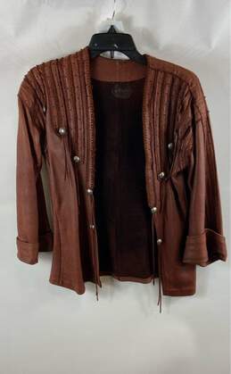 Cisco Womens Brown Leather Long Sleeve Mid-Length Jacket With Bolo Detail Size M