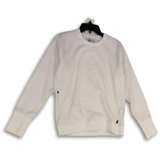 Womens White Long Sleeve Pocket Crew Neck Pullover Sweatshirt Size Small image number 1