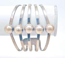 Signed W 925 Modernist Dome Orbs Split 5 Bands Wide Cuff Bracelet 29g alternative image