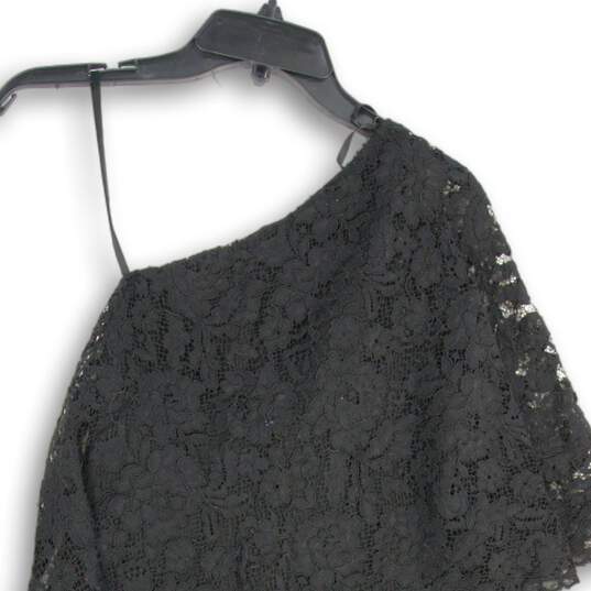 NWT Nanette Lepore Womens Black Lace Draped One Shoulder Sheath Dress Size 10 image number 4