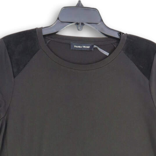 Womens Black Long Sleeve Crew Neck Asymmetrical Hem T-Shirt Size Small image number 4