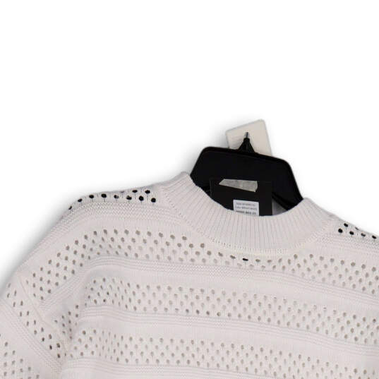 Womens White Knitted Mock Neck Long Sleeve Pullover Sweater Size Large image number 3