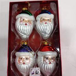 Vintage Set of 4 Santa Face Glass Ornaments Delicate