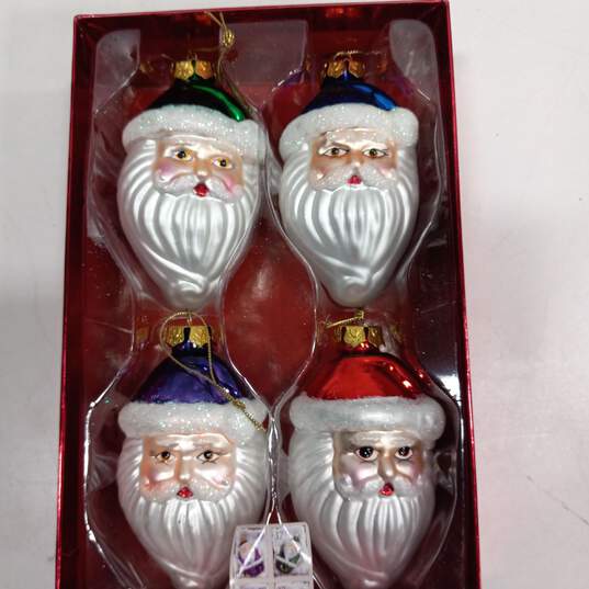 Vintage Set of 4 Santa Face Glass Ornaments Delicate image number 1