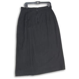 Womens Black Woolen Mills Pleated Back Zip Midi A-Line Skirt Size 16 alternative image