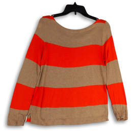 Womens Brown Orange Striped Round Neck Long Sleeve Pullover T-Shirt Size S alternative image