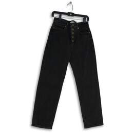 NWT Loft Womens Black Denim High Rise Button Fly Straight Leg Jeans Size 26