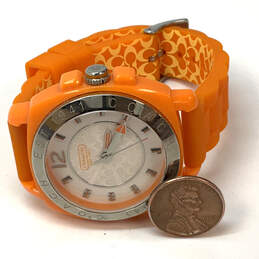 Designer Coach Orange Silicon Strap White Round Dial Analog Wristwatch alternative image