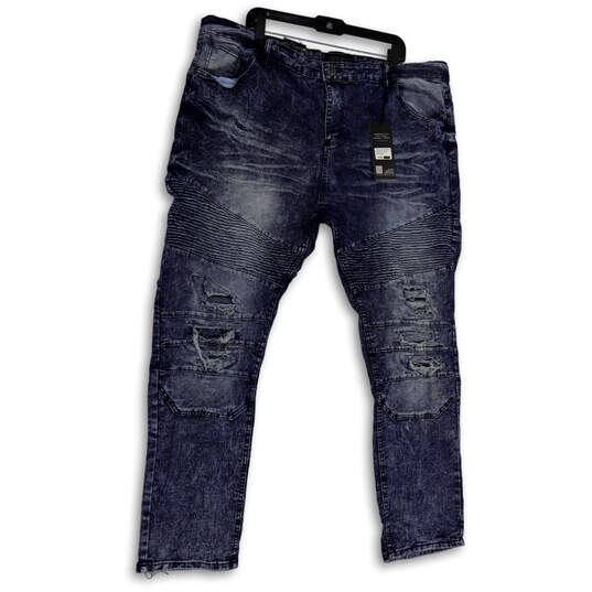 NWT Mens Blue Denim Medium Wash Distressed Pockets Skinny Jeans Size 46/34 image number 1
