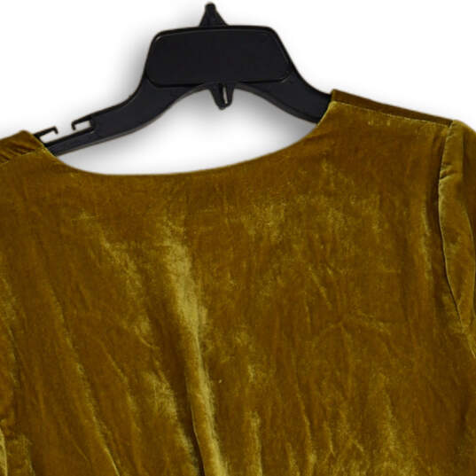 Womens Green Velvet Surplice Neck Long Sleeve Wrap Blouse Top Size 8 image number 4