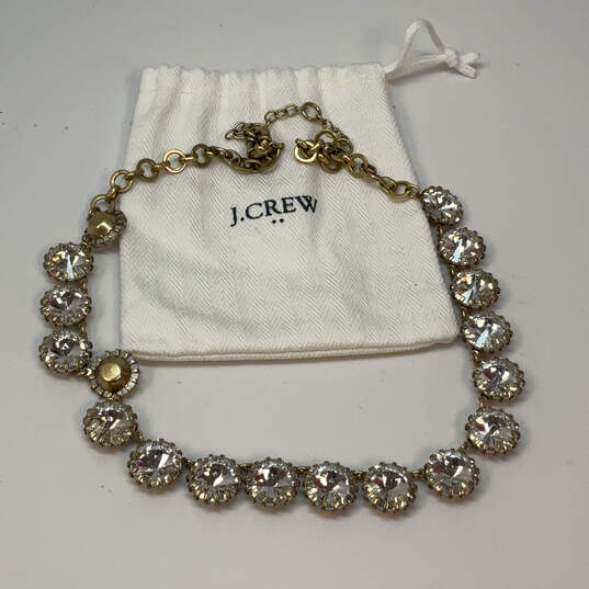 Designer J. Crew Gold-Tone Chain Crystal Stone Statement Necklace With Bag image number 4