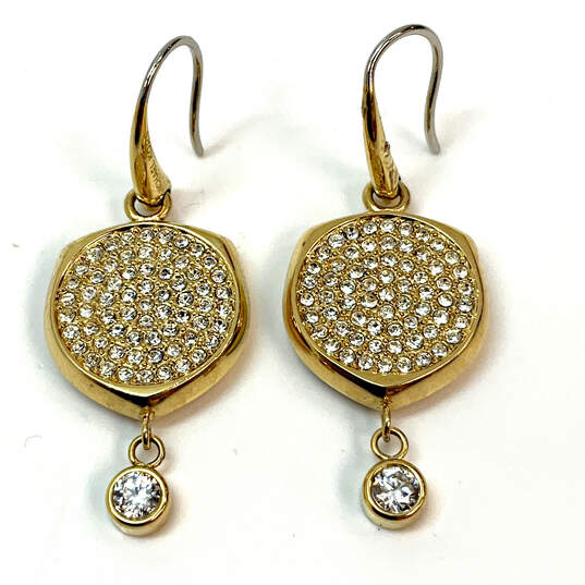 Designer Michael Kors Gold-Tone Pave Crystal Fashionable Drop Earrings image number 2