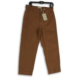 NWT Everlane Womens Brown Flat Front Slash Pocket Straight Leg Ankle Pants Sz 12