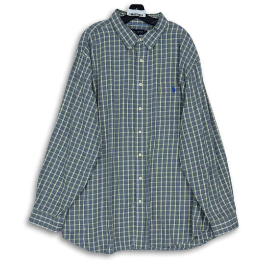 Mens Gray Green Check Long Sleeve Pocket Collared Button-Up Shirt Size 3XLT image number 1