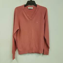 Unisex Adult Orange Knitted V-Neck Long Sleeve Pullover Sweater Size Large