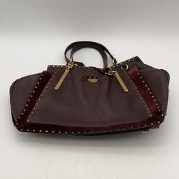 Coach Womens Burgundy Gold Leather Studded Zipper Top Handle Handbag alternative image