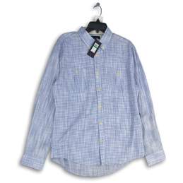 NWT Tommy Hilfiger Mens Blue White Plaid Collared Button-Up Shirt Size Large