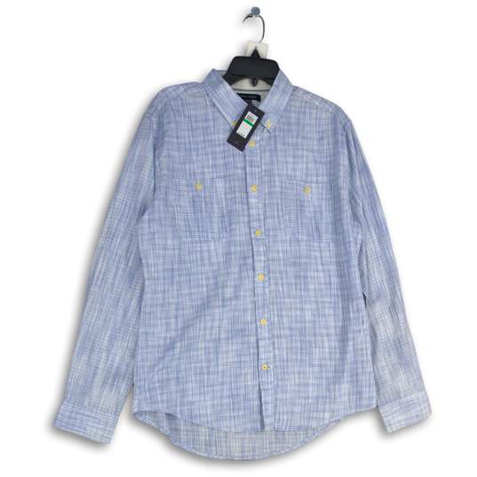 NWT Tommy Hilfiger Mens Blue White Plaid Collared Button-Up Shirt Size Large image number 1