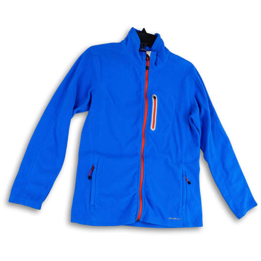 Womens Blue Fleece Pockets Long Sleeve Mock Neck Full-Zip Jacket Size Large image number 4