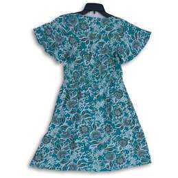 NWT Loft Womens Blue Floral V-Neck Flutter Sleeve A-Line Dress Size 2 alternative image