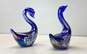2 Blown Cobalt Blue Swans Glass Sculptures Ceramic Art Figurines image number 4