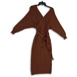 Olivaceous Womens Orange Faux Wrap Long Sleeve Tie Waist Sweater Dress Size L