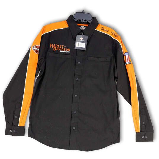 NWT Mens Black Orange Harley-Davidson Motorcycles Button-Up Shirt Size M image number 1