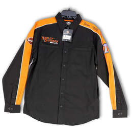 NWT Mens Black Orange Harley-Davidson Motorcycles Button-Up Shirt Size M