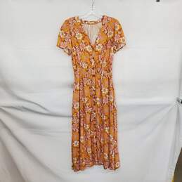 Marine Layer Orange Floral Patterned Rayon Midi Dress WM Size XS