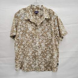 VTG Patagonia MN's Tan & White Organic Cotton Floral Print Shirt Size XL