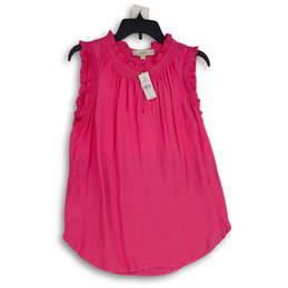 NWT Womens Pink Ruffle Keyhole Neck Sleeveless Pleated Blouse Top Size S