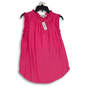 NWT Womens Pink Ruffle Keyhole Neck Sleeveless Pleated Blouse Top Size S image number 1