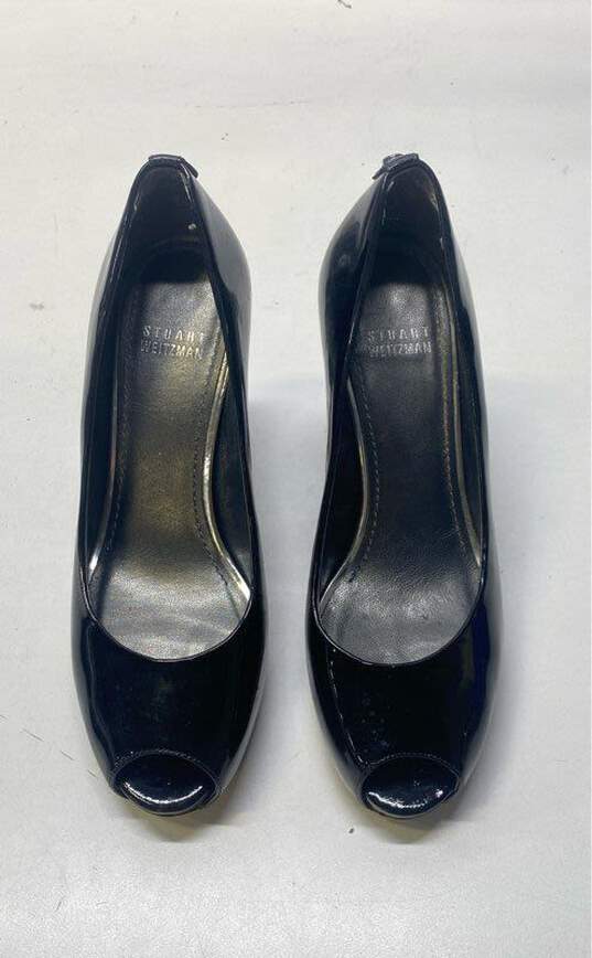Stuart Weitzman Patent Leather Peep Toe Heels Black 7 image number 5