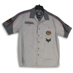 Harley-Davidson Mens Gray Orange Short Sleeve Spread Collar Button-Up Shirt Sz L