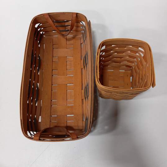 2pc. Vintage Longaberger Breadbasket w/ Leather Handles and Spoon Basket image number 2