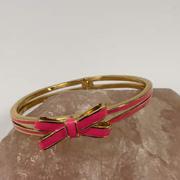 Designer Kate Spade Gold-Tone Fashionable Pink Bow Hinged Cuff Bracelet