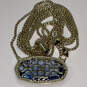 Designer Kendra Scott Gold-Tone Blue Crystal Stone Filigree Pendant Necklace image number 3
