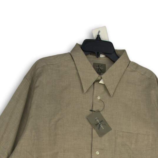 NWT Calvin Klein Mens Beige Pointed Collar Long Sleeve Button-Up Shirt Sz 34/35 image number 3