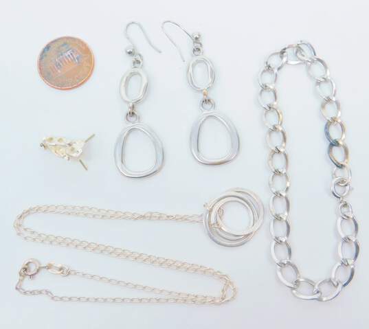 925 Sterling Silver Drop Earrings Pendant Necklace & Bracelet 20.2g image number 7