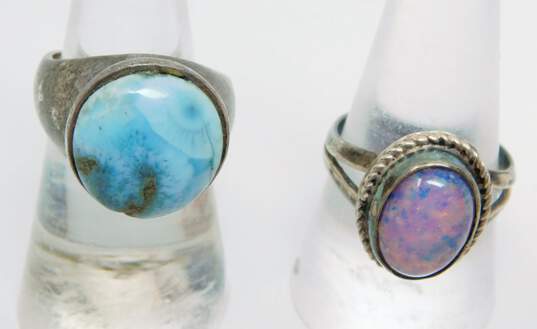 Artisan 925 Sterling Silver Roman & Foiled Glass & Larimar Variety Rings 22.2g image number 3