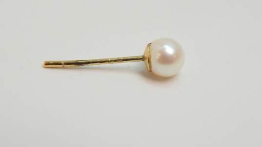 14K Gold White Pearl Post Earrings & Rope & Smooth Interlocking Circles Enhancer Jackets 2.9g image number 6