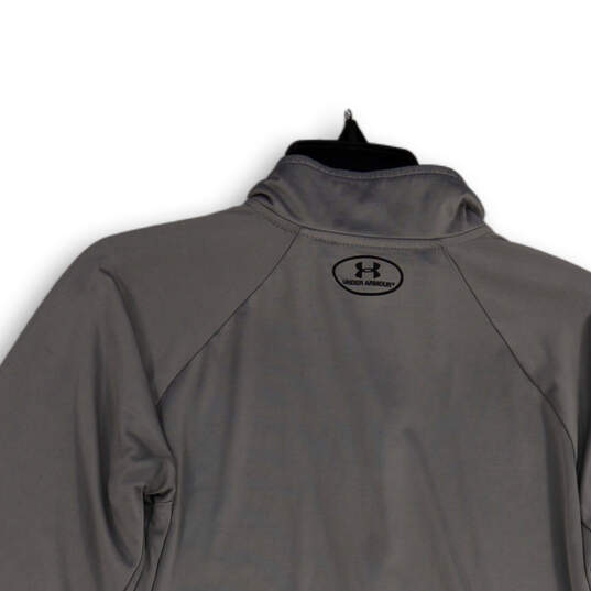 Mens Gray Mock Neck Long Sleeve 1/4 Zip Pullover Track Jacket Size S image number 4