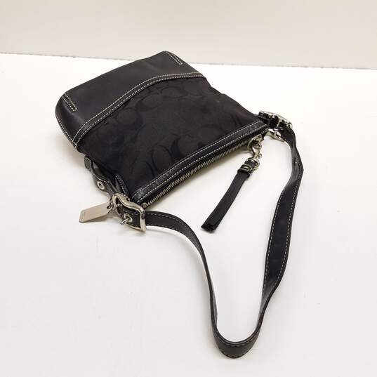 Buy the Coach Signature Monogram Jacquard Leather Mini Shoulder Bag Black