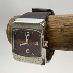 Designer Fossil JR9389 Silver-Tone Leather Strap Square Analog Wristwatch