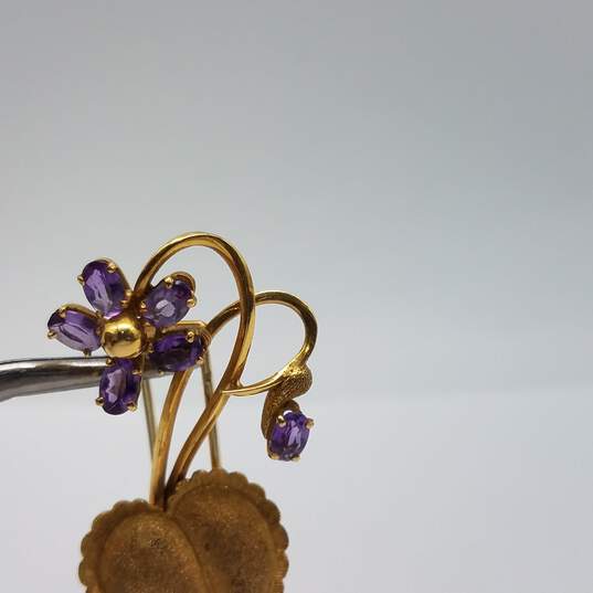Fred Paris 18k Gold Heart Flowers Amethyst 2 Inch Brooch Pin 10.3g image number 3