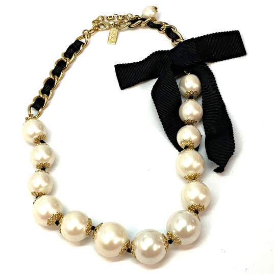 Designer Kate Spade Gold-Tone White Faux Pearl Link Chain Beaded Necklace image number 3